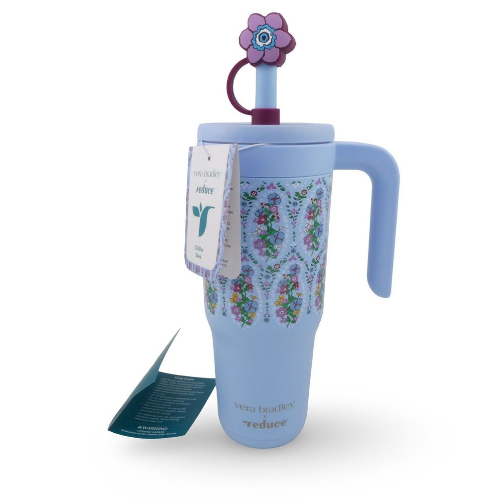 Vera Bradley x Reduce Chiller 24 oz Travel Tumbler Handle Twist Lid Straw Floral